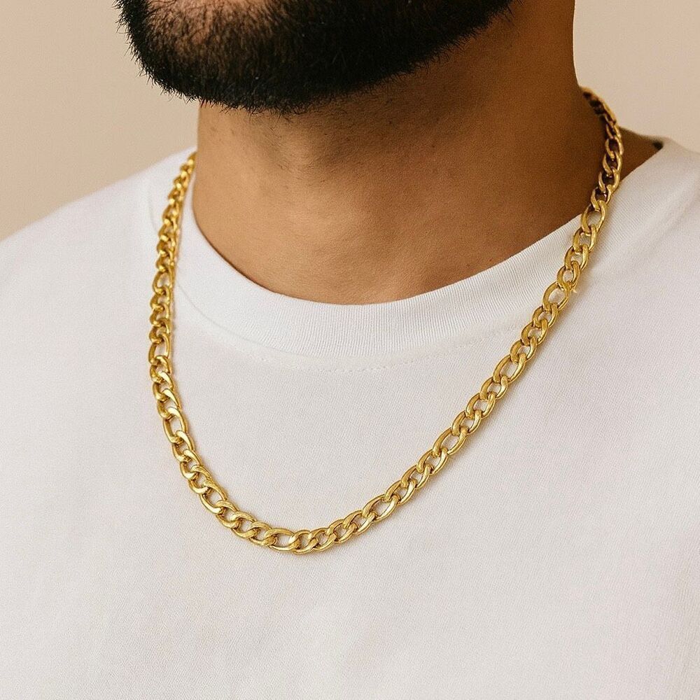 24" 18K Gold PVD Plated Stainless Steel Figaro Chain Waterproof Tarnish Resistan